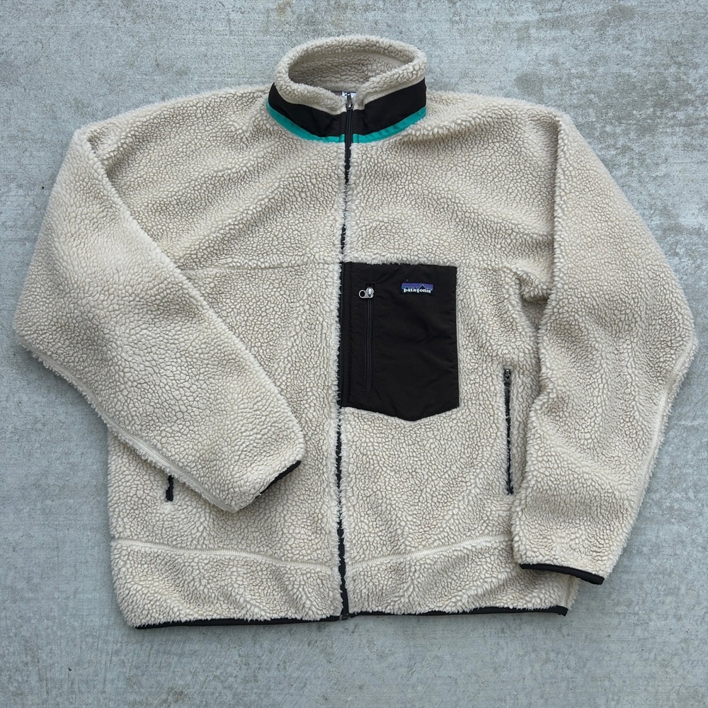 Patagonia Classic Retro-X Fleece Jacket Mens XL Cream Brown Teal Sherpa Gorpcore
